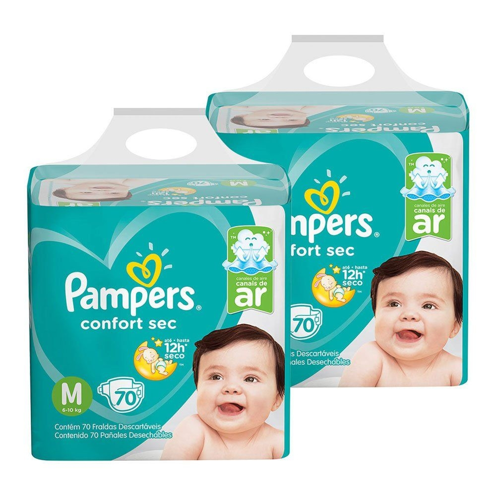Kit de Fraldas Pampers M Confort Sec Super - 140 Unidades