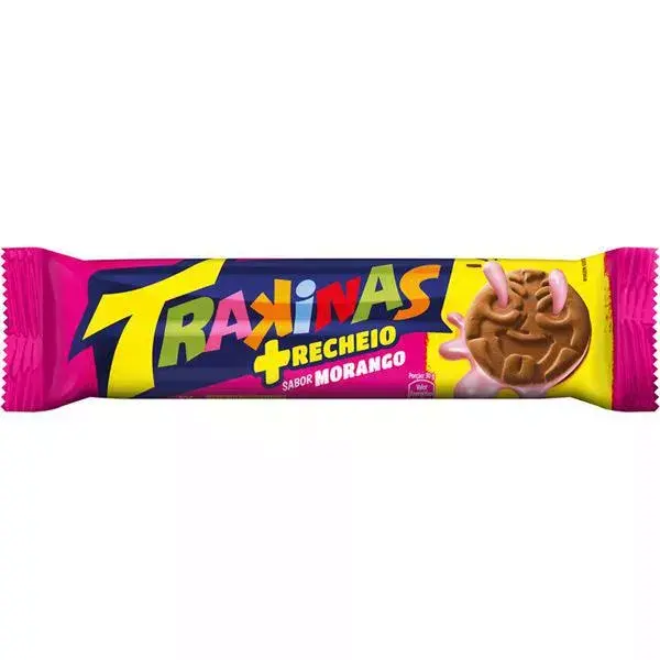 Biscoito Recheado sabor Morango Mais Trakinas 126g