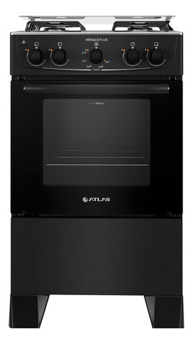 Fogão 4 Bocas Preto com Mesa Inox Atlas Mônaco Plus Bivolt 127V/220V 50Litros