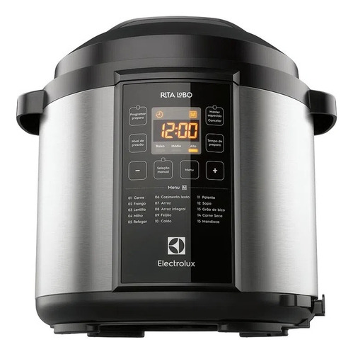 Panela de Pressão Elétrica Electrolux Digital 6L de capacidade com 10 travas segurança 15 receitas pré-programadas 3 níveis pressão PCC20 inox por Rita Lobo 110v